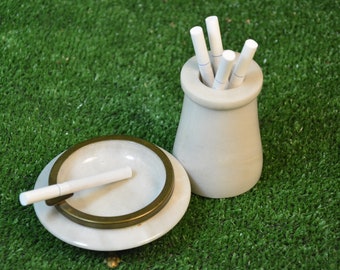 Porta cigarrillos de mármol - Cenicero de mármol - Accesorios para cigarrillos de mármol - Mármol blanco - Regalo para fumadores - Decoración del hogar - Mármol vintage