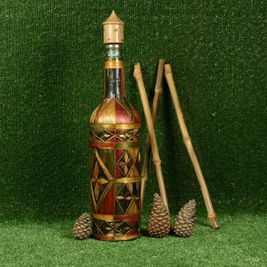 Vintage selten mit Strohflasche verziert, handgefertigt dekoriert und von Hand bemalt, Home Deckor, Custom Made, Onley einzigartig, Geschenkidee, Boho
