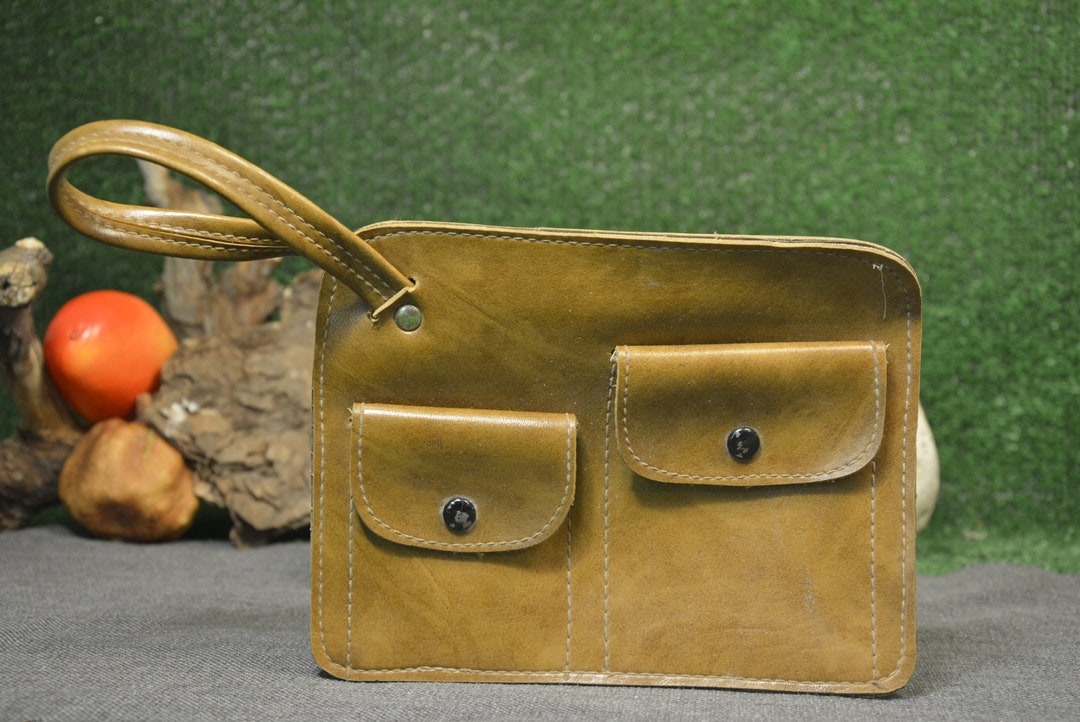 Vintage Men's Bag in Hand Brown Leather Purses 70s Leather Etsy