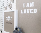 Eco Friendly Original Screen Print "I AM LOVED" unframed Artwork wall art - 30cm x 40cm - other colours available