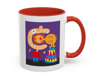 Caneca de café, design de leão na boca do homem, xícara de chá exclusiva, presente para amantes de animais, presente para ele, caneca com tema de vida selvagem, caneca com tema de safári