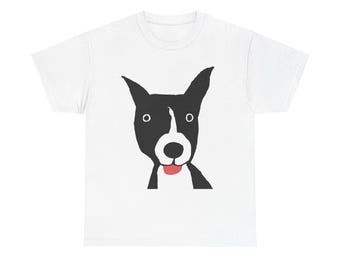 Black and White Dog t Unisex Heavy Cotton Tee, Shirt with Canine Design, Puppy Lover Gift, Dog Owner Fashion, Animal Print Top, Pet Graphic
