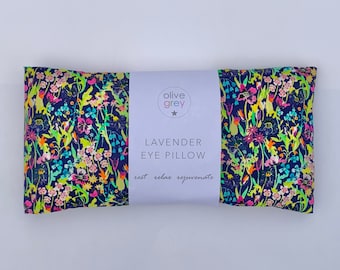 Liberty Navy Blue Wild Flowers Lavender & Flaxseed Sleep Eye Pillow - Relaxation, Yoga, Hot / Cold for Aches, Pains. Mother’s Day