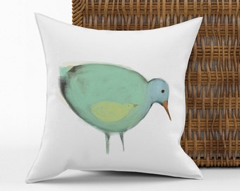 Pillow, cushion cover Velveteen or Canvas 18x18 original drawing Mama bird and baby