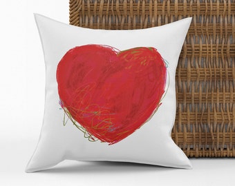 Pillow, cushion cover Velveteen or Canvas 18x18 original drawing Colourful Heart drawing