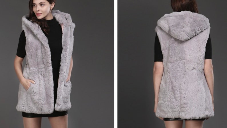 Real Rabbit Fur Vest with Hood Real Fur Vest.