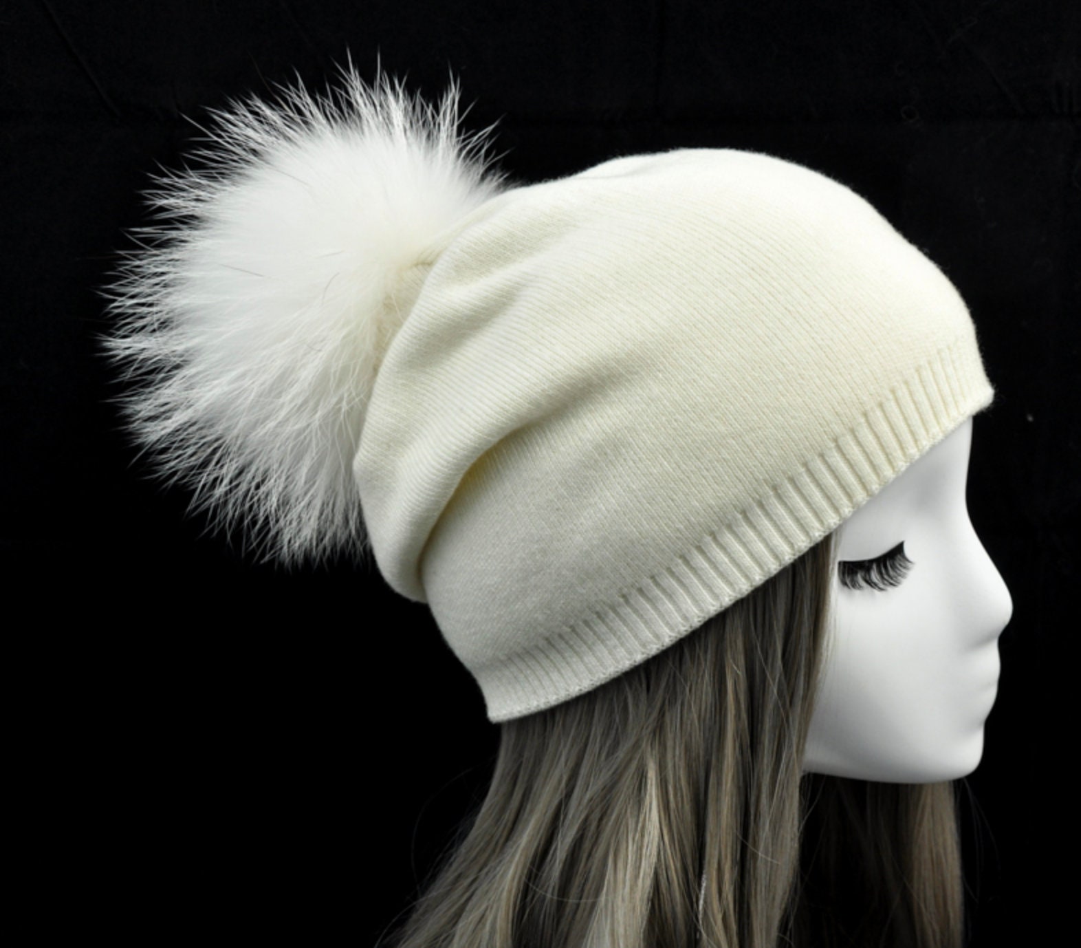 fur hat pom pom nz Pom Hat Blend Raccoon Wool & Fur Pom