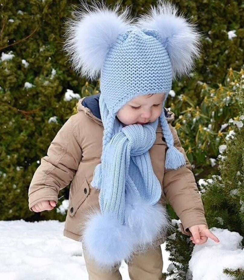 pom hat set and scarf fur pom Hat Pom Pom Kids & Set Scarf Fur