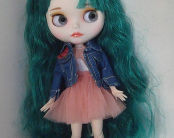 Blythe Doll Mate face RBL Jointed Body Green Hair + clothes and shoes