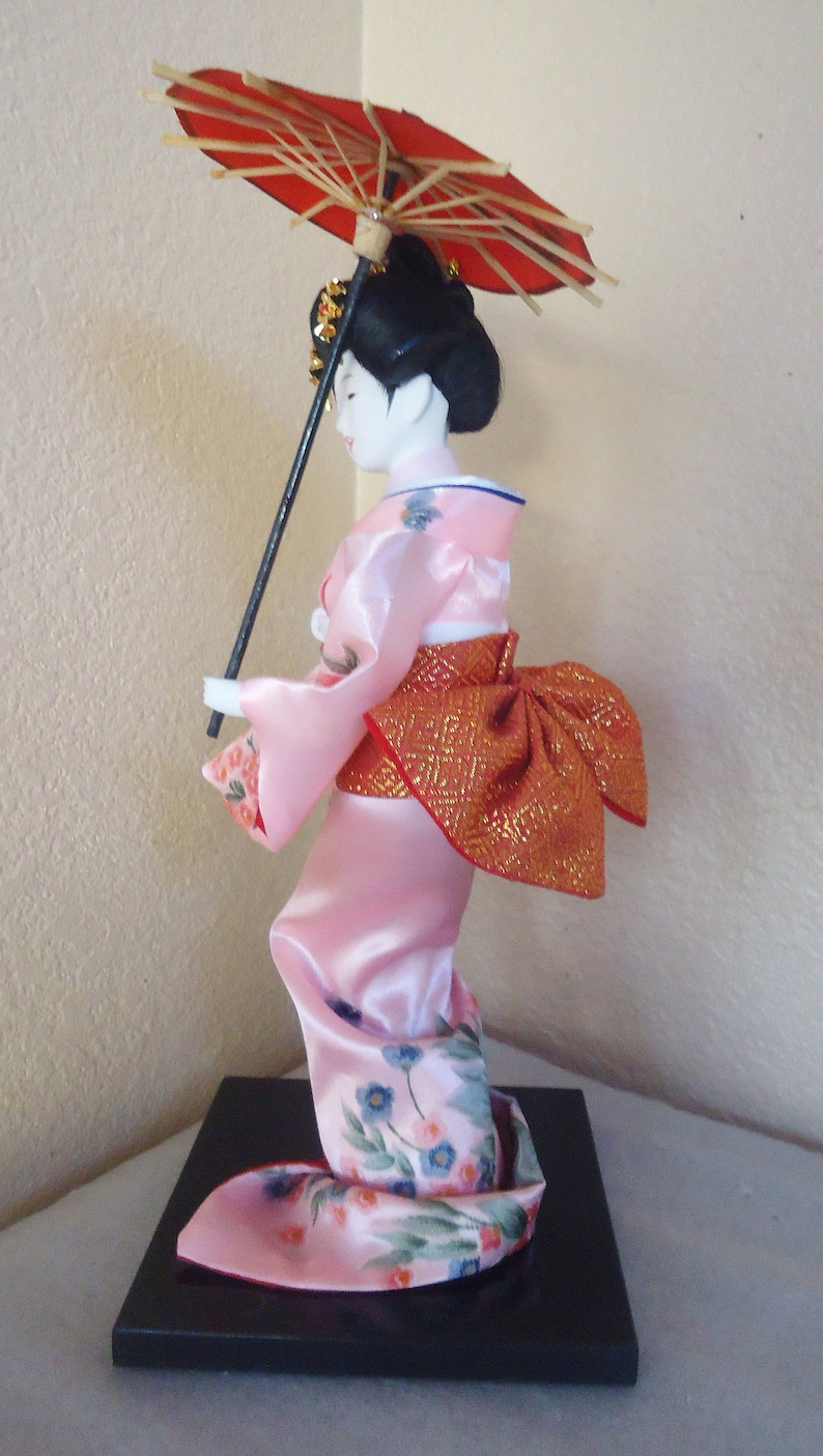 Japanese Glass Eyes Figurine Geisha Doll w/ Umbrella & Brocade Etsy