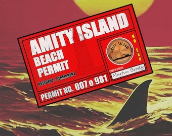 Amity Island Beach Permit 4” sticker - Jaws inspired - newest version