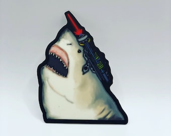 Laser beam great white shark - 3” vinyl sticker, original artwork