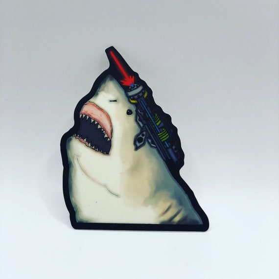 Laser beam great white shark - 3” vinyl sticker, original artwork