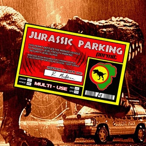 Jurassic parking sticker - jurassic park inspired 4” car/truck sticker - non vehicle specific version