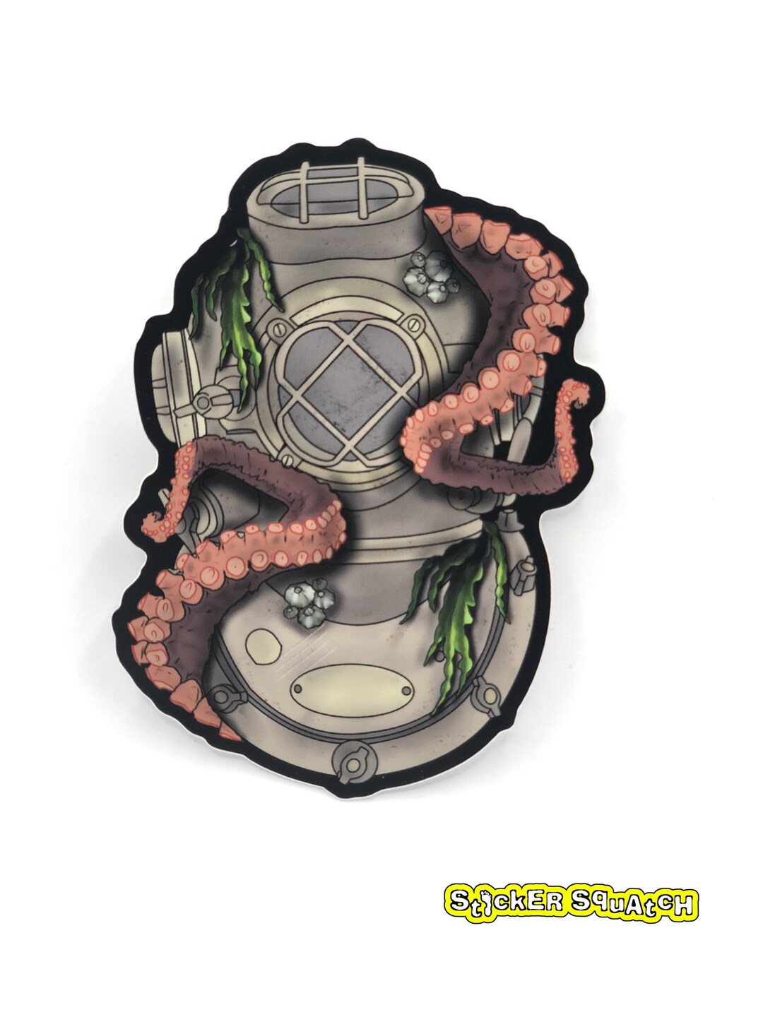 Vintage Dive Helmet Vinyl Sticker With Octopus - 4” Premium Diving ...