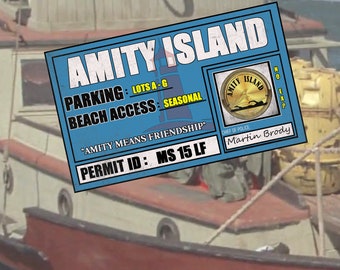 Jaws - Amity Beach parking permit blue - premium vinyl 4" sticker - newest version