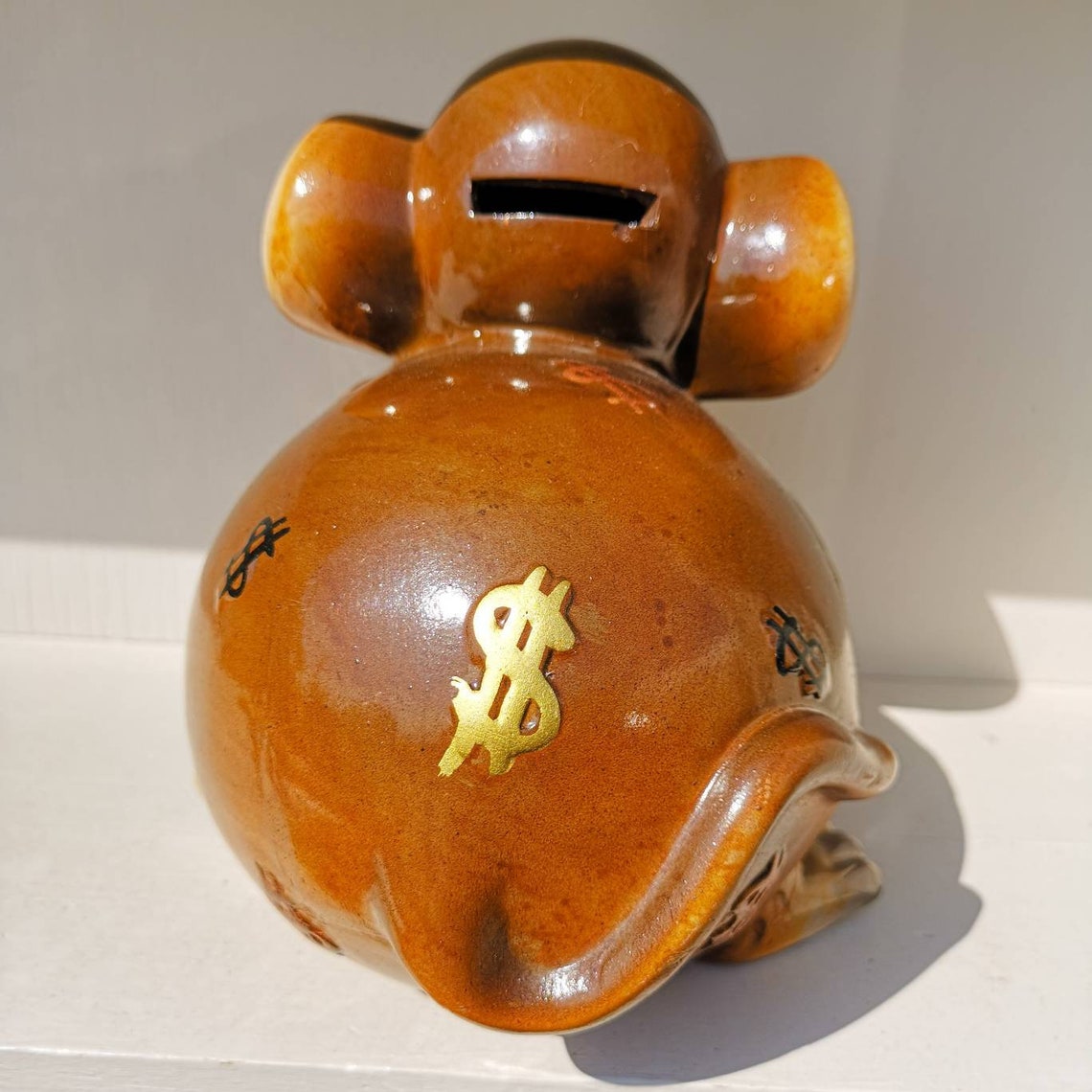 Funky Monkey Coin Ceramic Piggy Bank Vintage Savings Dollar Etsy