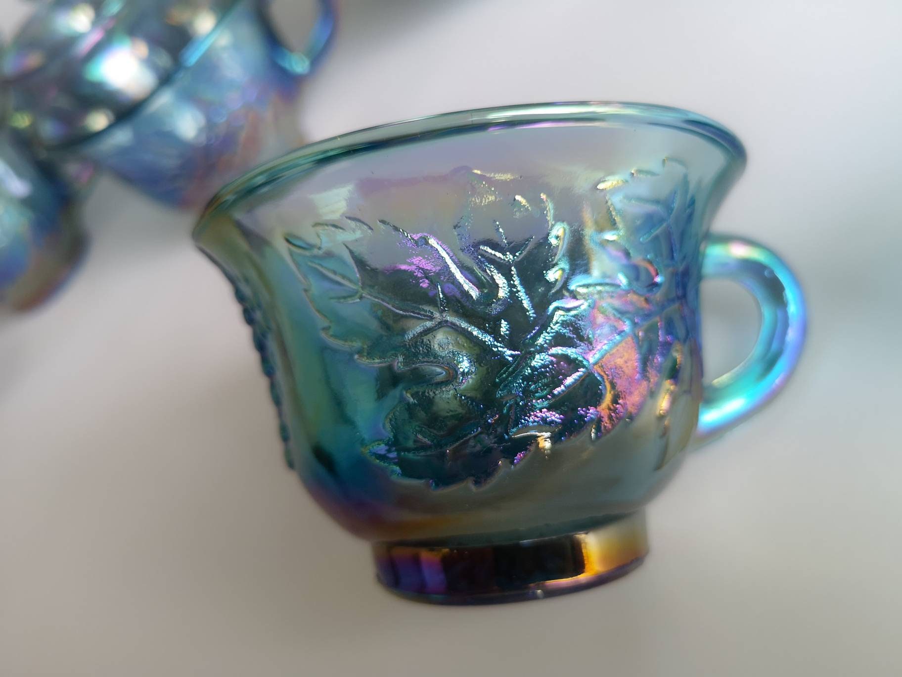 Indiana Glass Iridescent Blue Punch Bowl Set w/ 12 cups Etsy