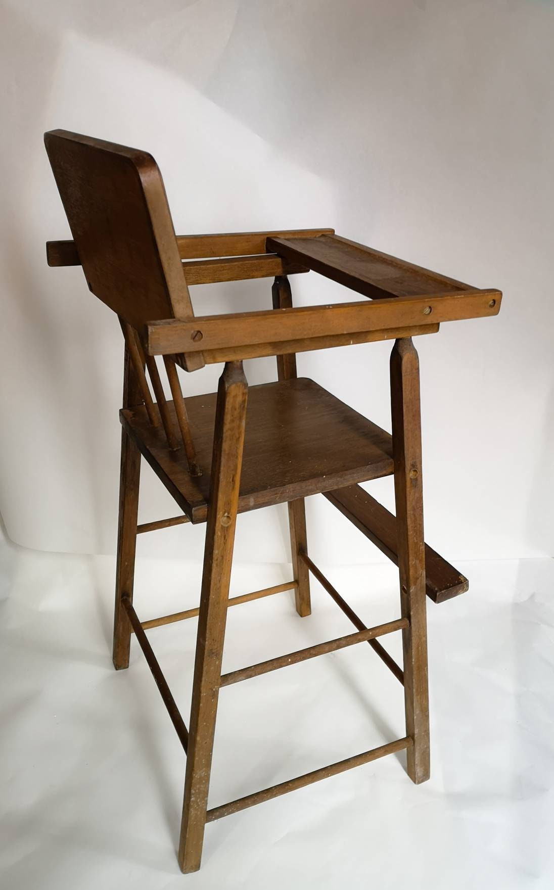 Antique Rustic Wooden Doll High Chair with food tray Etsy