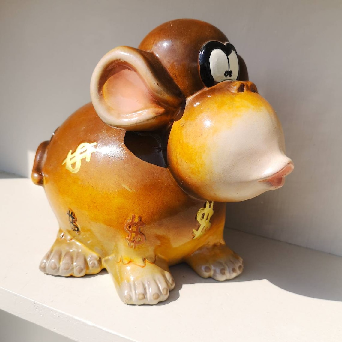 Funky Monkey Coin Ceramic Piggy Bank Vintage Savings Dollar Etsy