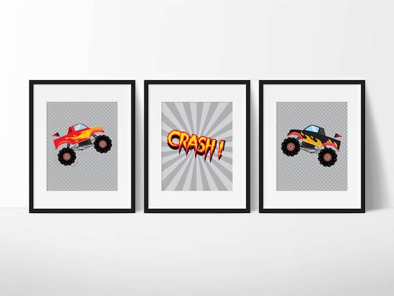 Monster Truck Printables Truck Print Set Instant Download Monster Truck Decor Truck Nursery Ideas Boy Room Decorations Playroom Prints