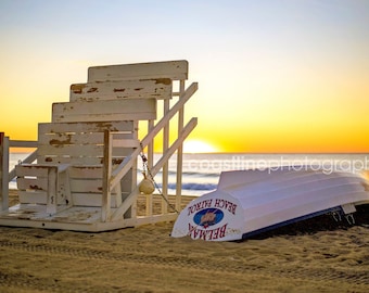 Jersey Shore Prints, Belmar Beach, Belmar NJ, Colors, Beach, Beach Photography, Lifeguard Stand, Boats, NJ, Beach Prints Active