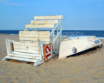 Manasquan, gravures de la côte du New Jersey, impression d'art, couleurs, plage, photographies de plage, stand de sauveteur, bateaux, gravures d'océan, New Jersey, gravures de plage