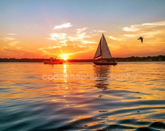 Belmar, Marina de Belmar, Impressions de la côte du New Jersey, Photographie de coucher de soleil, Décoration d'intérieur côtière, Bateau à voile, Décoration d'intérieur de plage, Photographie de bateau