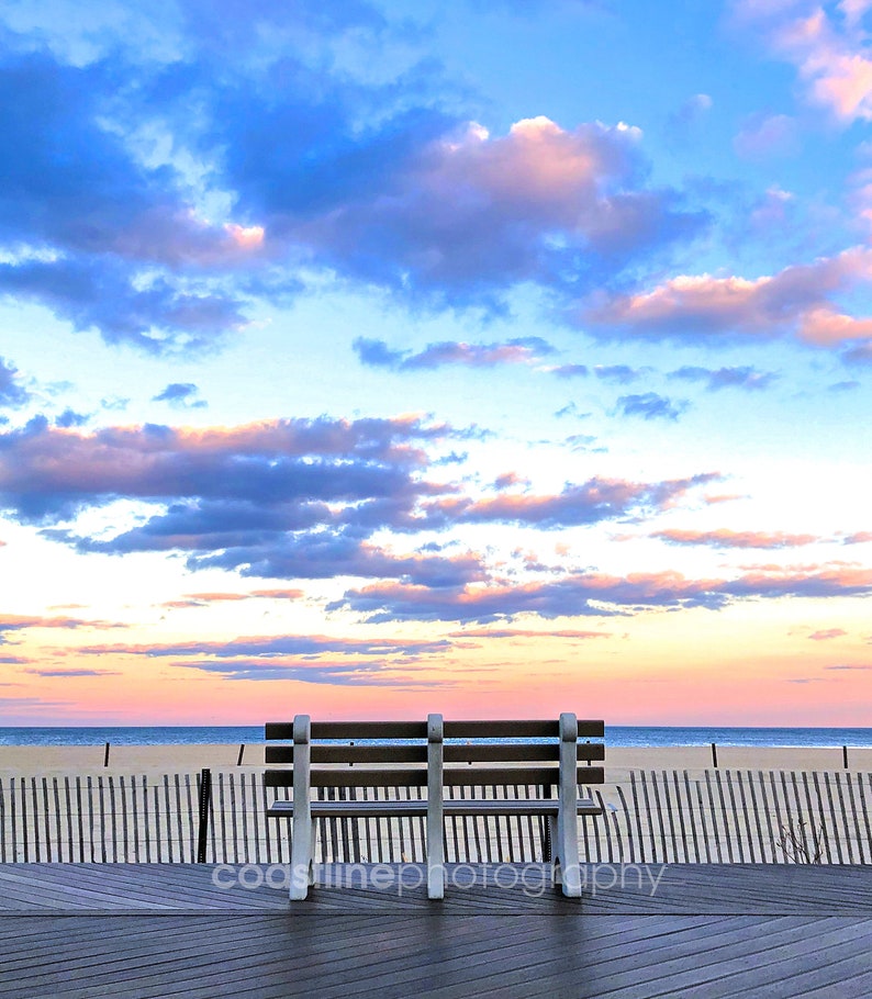 Belmar NJ, Bench, Boardwalk, New Jersey Wall Art, Belmar, Jersey Shore Photos, New Jersey Art, NJ Photos, Vintage Jersey Shore image 1