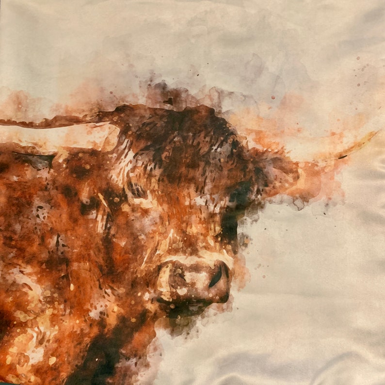 Highland Cattle in water colour, cushion 60cm - Cover only
