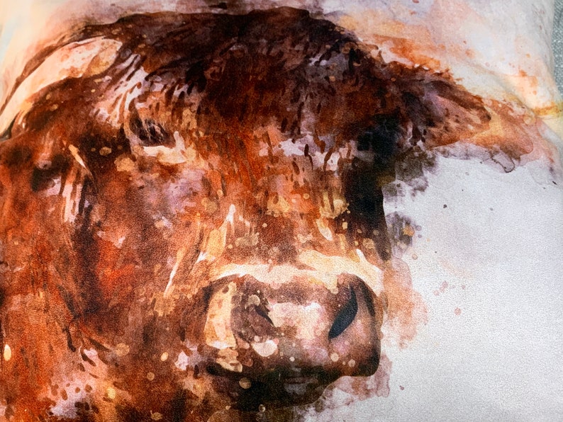 Highland Cattle in water colour, cushion image 2