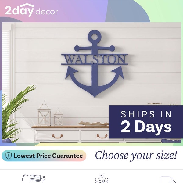 16 to 36 inch Wooden Name Anchor -  Ready to Paint - Nautical Decor - Anchor Door Hanger - US Navy Decor - Beach House Decor - Lake House