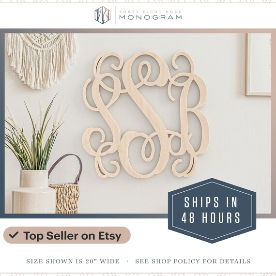 Traditional Wooden Monogram Letters Vine Font Wedding - Personalized Monogram Wooden Wall Art Traditional Wooden Monogram Letters Vine Font Wedding - Personalized Monogram Wooden Wall Art