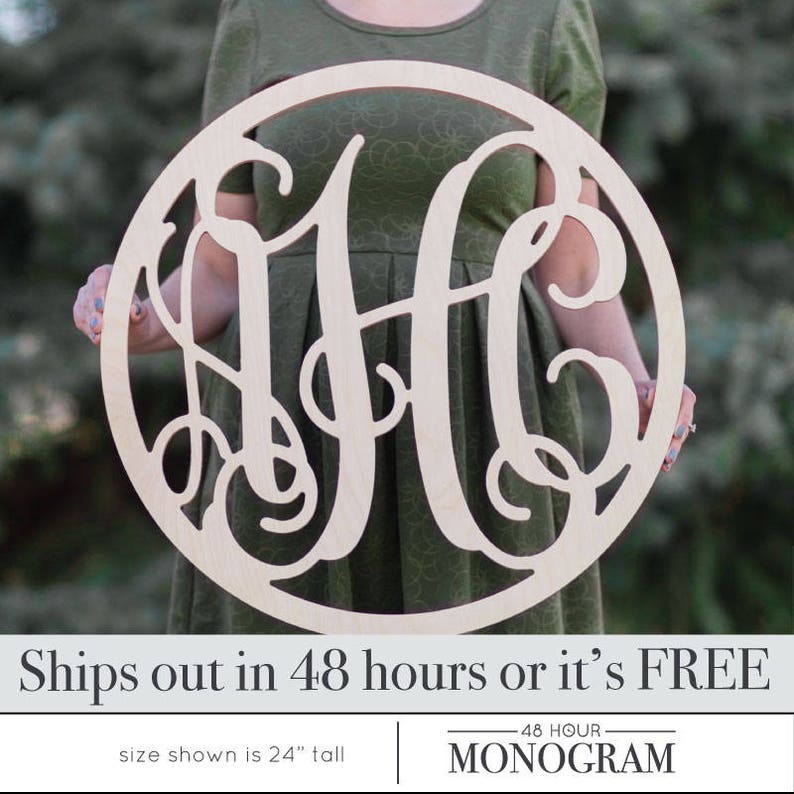 3 Letter Circle Wooden Monogram Large Image 0