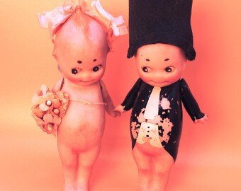 Conjunto de muñecos Kewpie de novios, estilo vintage alemán, de porcelana bisque.