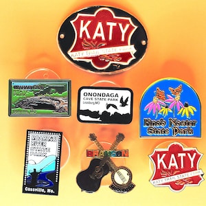 PICK ONE Missouri Park Enamel Lapel Pin Medallion - Katy Trail, Knob Noster, Onganda Cave, Roaring River, Branson, Graham Cave