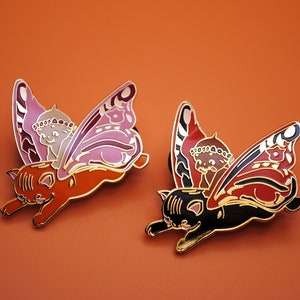 Kewpie Pin Butterfly Orange Black Cat