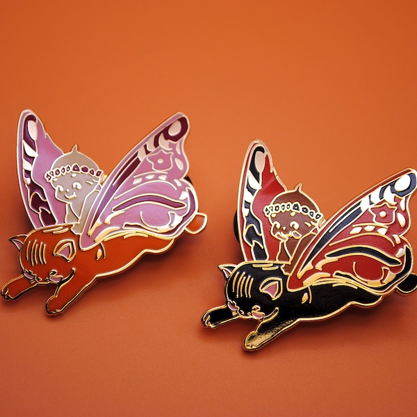 Kewpie Pin ALL PROCEEDS to BENEFIT Art in the Ozarks - Butterfly Orange Black Cat