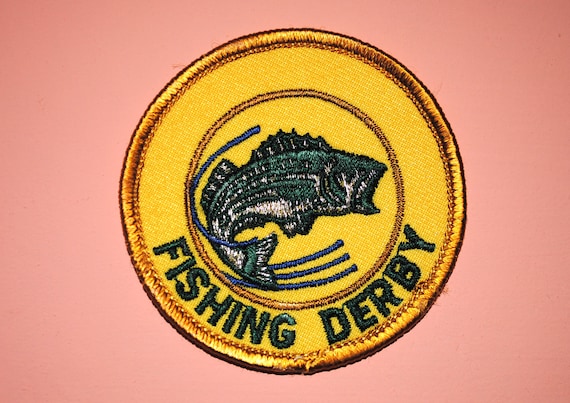 Fishing Derby Bass Fisherman Yellow Small Vintage Patch 