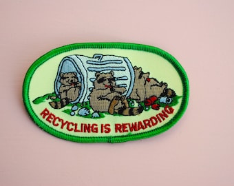 Vintage Raccoon Trash Recycling is Rewarding Patch