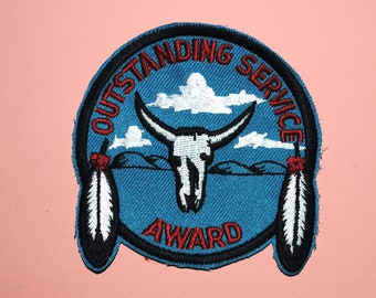 Outstanding Service Award Longhorn Steer Skull Native Feather Scout Patch