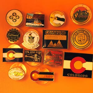 Colorado Centennial Glendale Edgewater Pikes Peak Windsor Olympic Springs Rocky Mountains Denver Vintage USA enamel lapel pin PICK  ONE