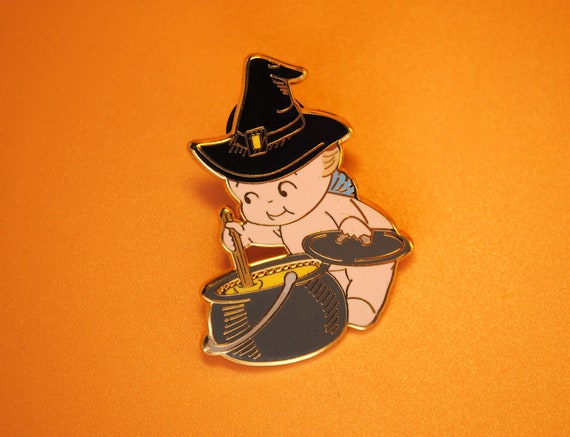 Kewpie Witch Halloween Vintage Jesco Enamel Lapel… - image 1