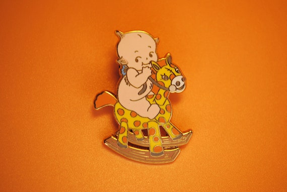 Kewpie Rocking Horse Vintage Jesco Enamel Lapel P… - image 1