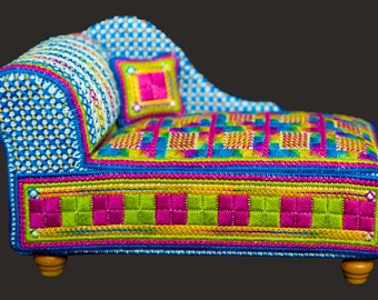 3D Canvaswork Embroidery - Chaise Longue Pincushion - INSTANT DOWNLOAD