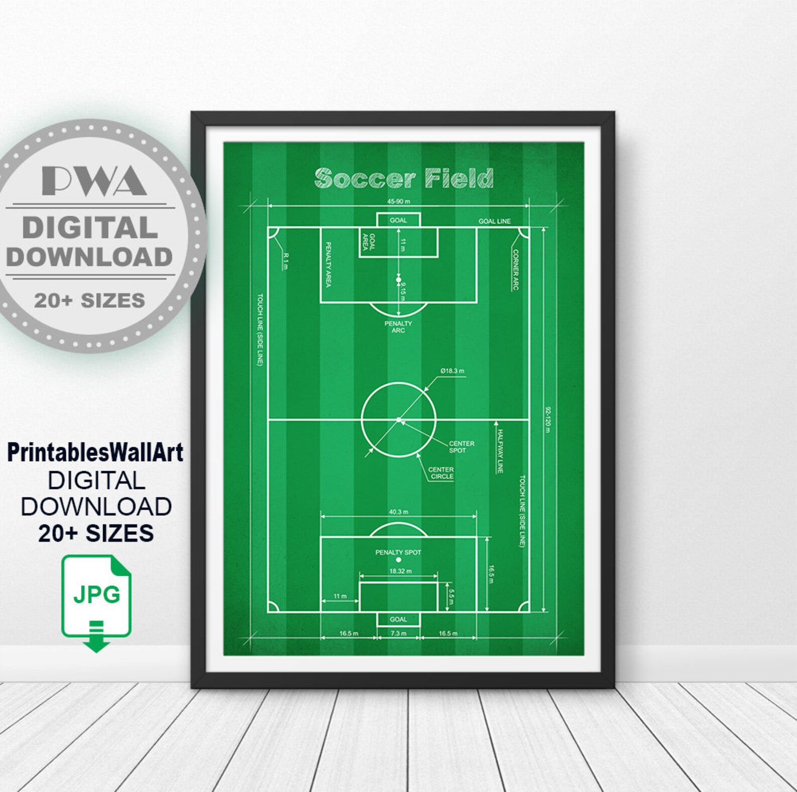Soccer Field Print Digital Download Football Pitch Printable | Etsy