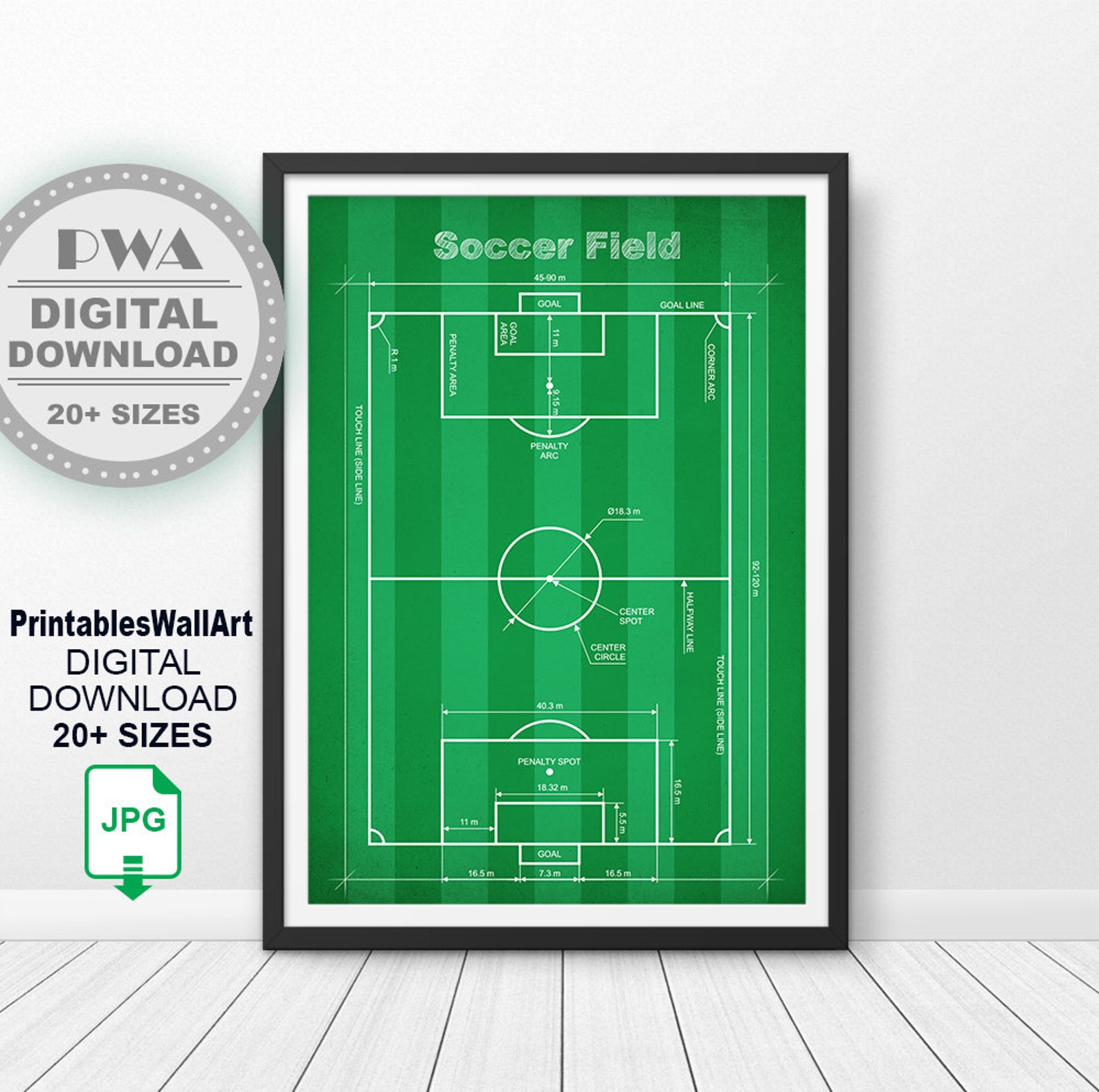 Soccer Field Print Digital Download Football Pitch Printable Etsy