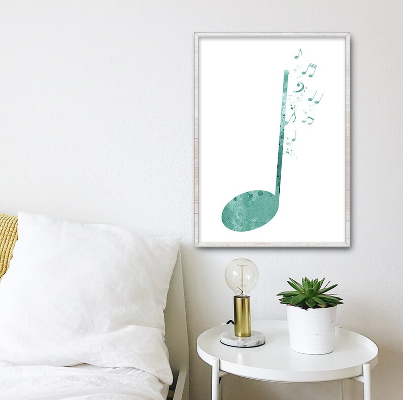 Music Notes Printable Digital Download Nursery Music Print Watercolor Green Teal W01830 Music Symbols Wall Art Gift For Musician Poster
