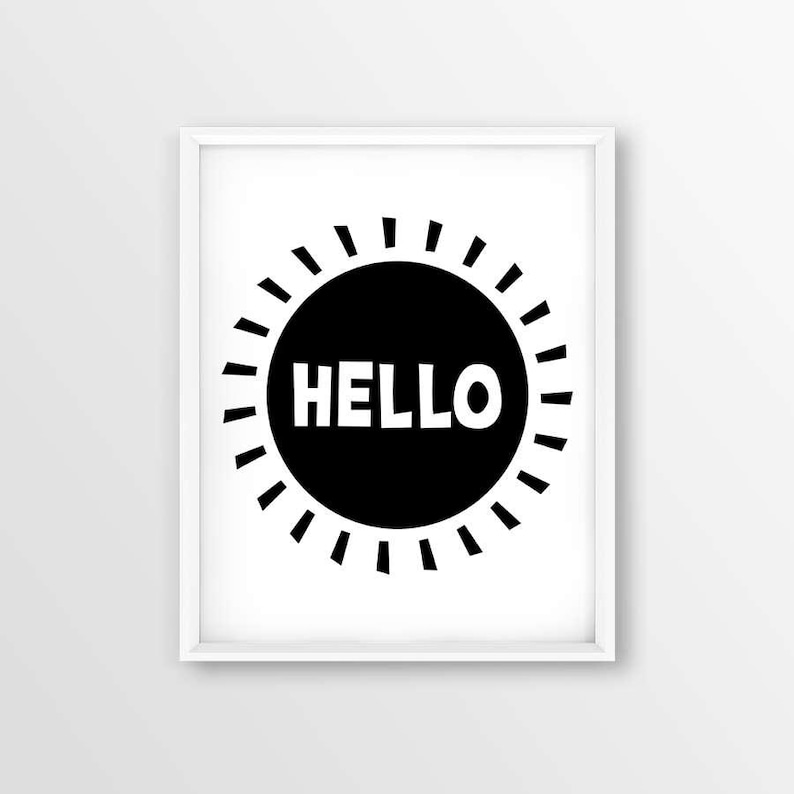 W0172 Hello Printable Black and White Playroom Print Scandinavian Nursery Art Print Bathroom Kids Wall Art Childrens Room Print