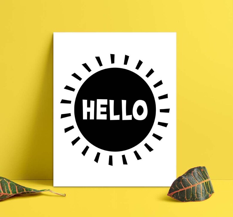 W0172 Hello Printable Black and White Playroom Print Scandinavian Nursery Art Print Bathroom Kids Wall Art Childrens Room Print